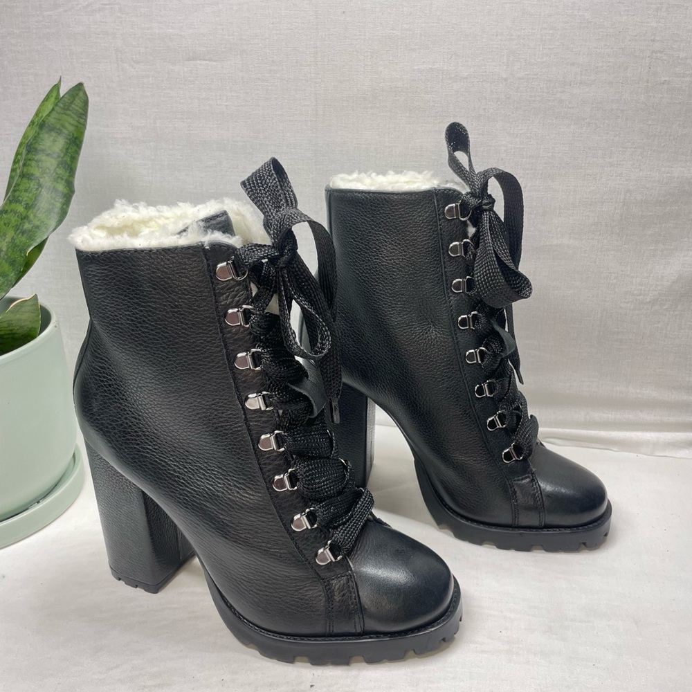 Schutz women's zhara black leather chunky combat bootie - Picture 5 of 10